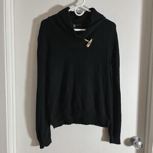 Lauren Ralph Lauren Black Sweater Pullover Southwest Gold Bone Detail Sz L